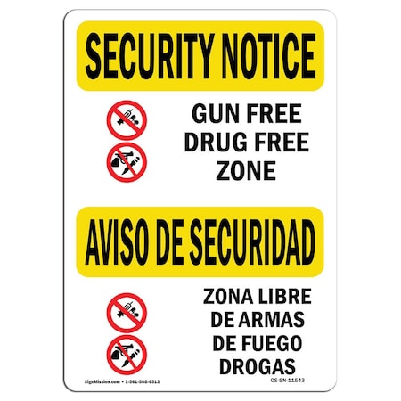 Signmission OSHA Security Sign, 7" Height, 10" Width, Gun Free Drug Free Zone Bilingual, Landscape OS-SN-D-710-L-11543